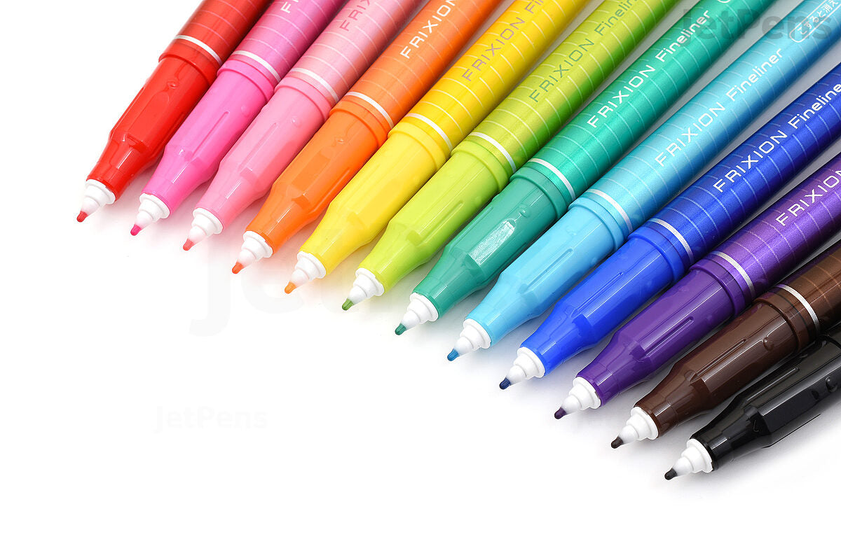 PILOT Frixion Erasable Fineliner Pens - 12-Color Set for Precision Writing