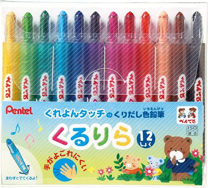 Pentel Kururira Twist up Pencil Crayons (12 piece set)